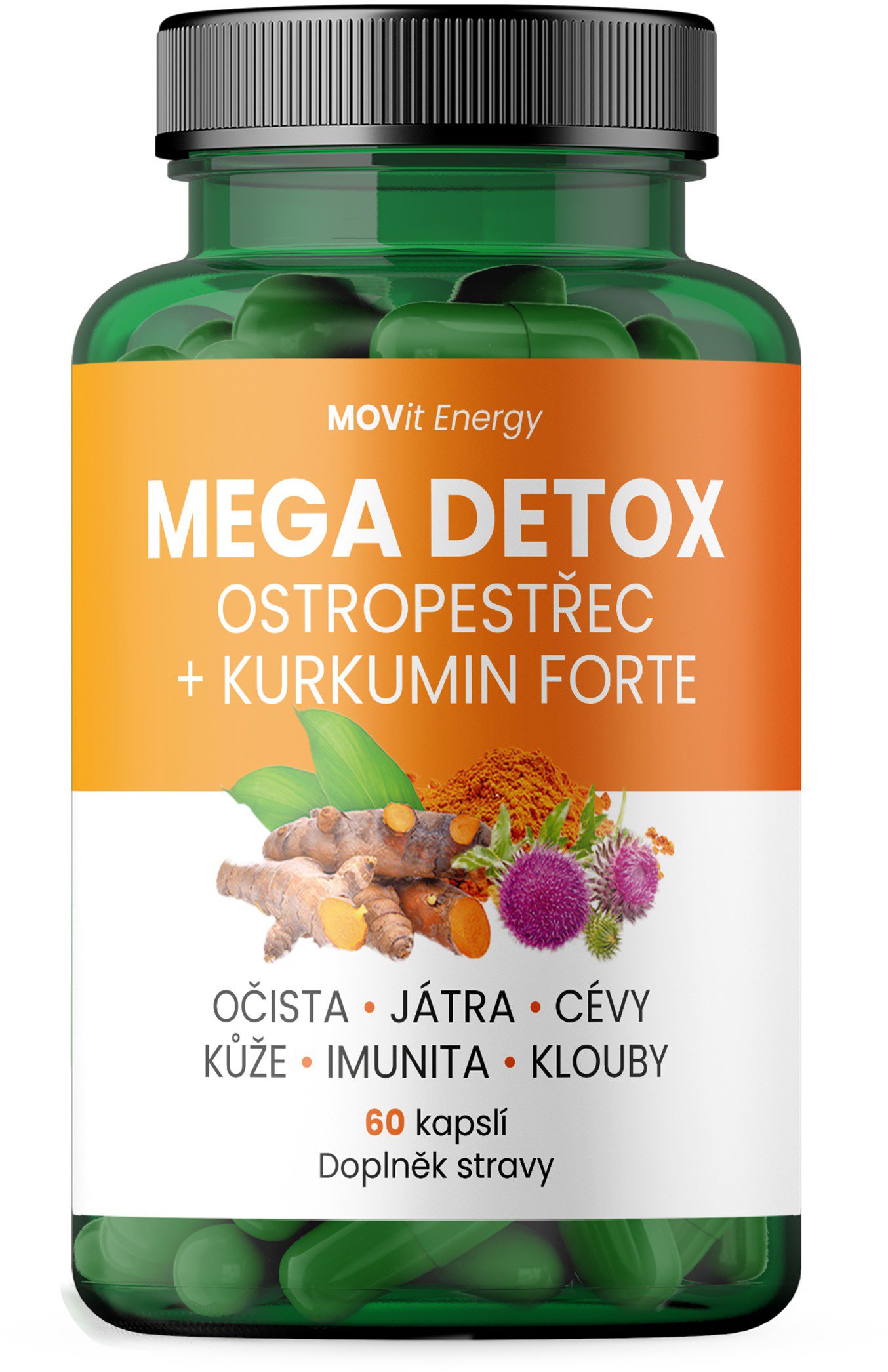 MOVit Energy Mega Detox Ostropestřec + Kurkumin Forte, 60 kapslí