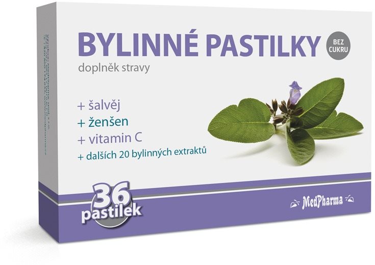 MedPharma Bylinné pastilky - šalvěj, ženšen, vitamin C - 36 ks
