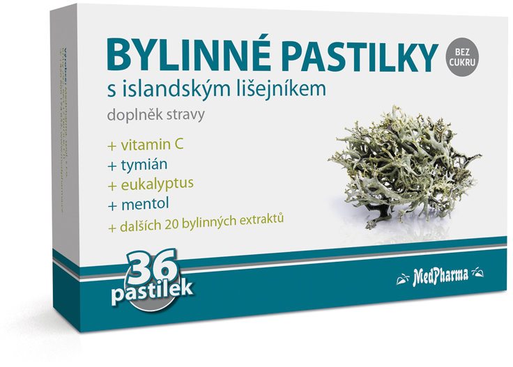 MedPharma Bylinné pastilky bez cukru, s islandským lišejníkem 36 ks
