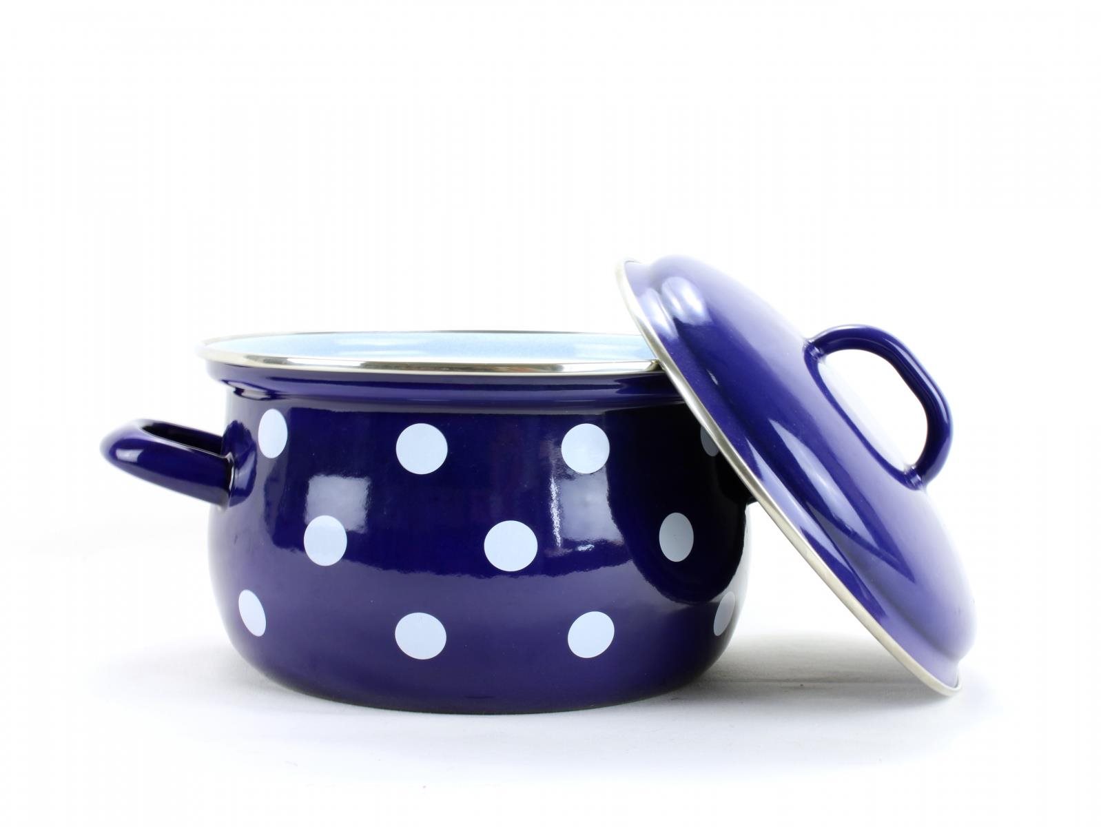 Belis Smaltovaný rendlík modrý, bílý puntík, 16cm, 1,4l