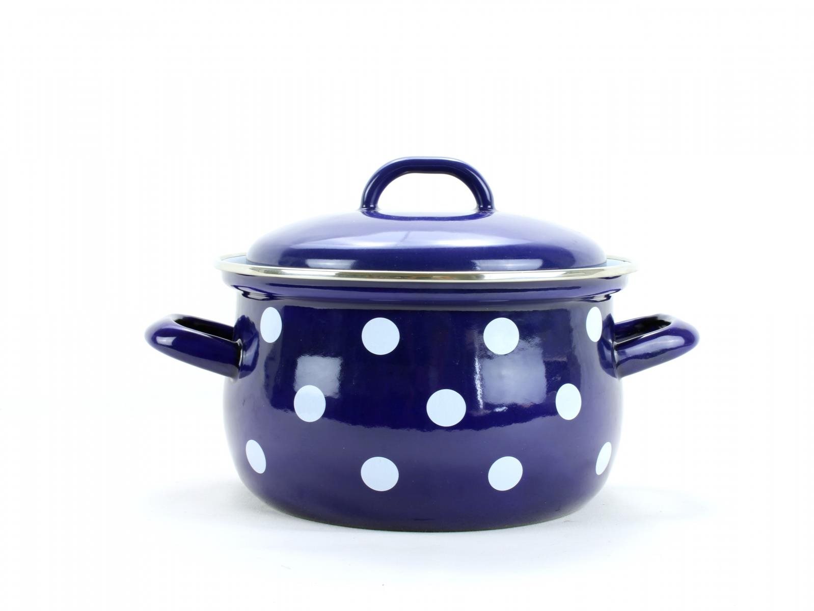 Belis Smaltovaný hrnec modrý, bílý puntík 20cm, 3,6l