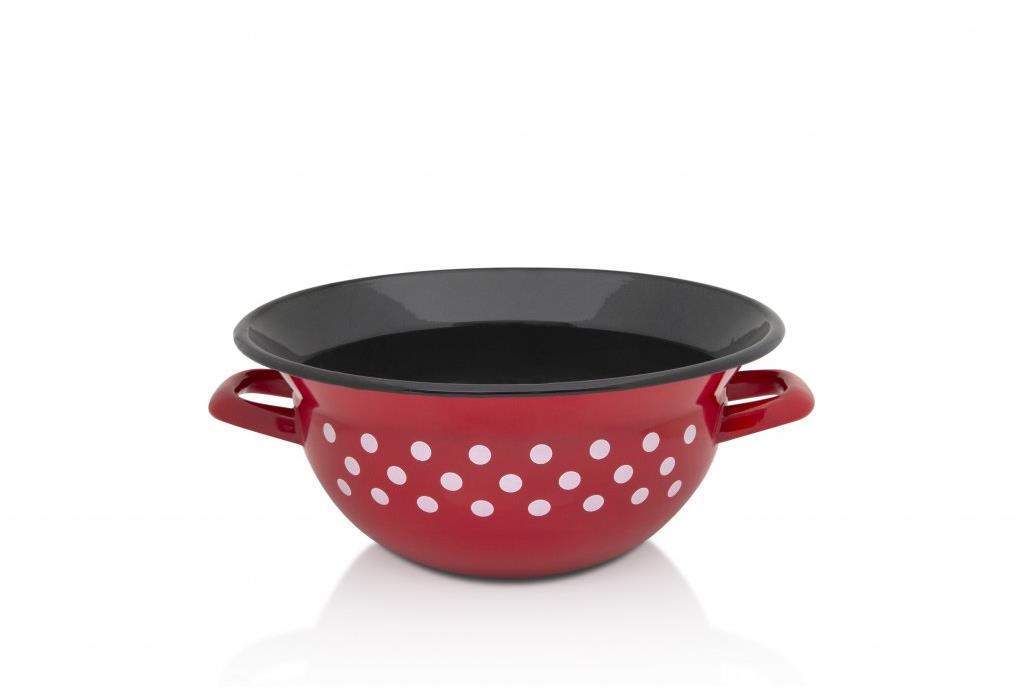 Metalac Červený puntík, smaltovaná mísa s uchy 28 cm, černý vnitřek