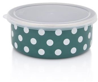Metalac Zelený puntík, miska s plast. víčkem 16 cm, 1,3 l, černý vnitřek