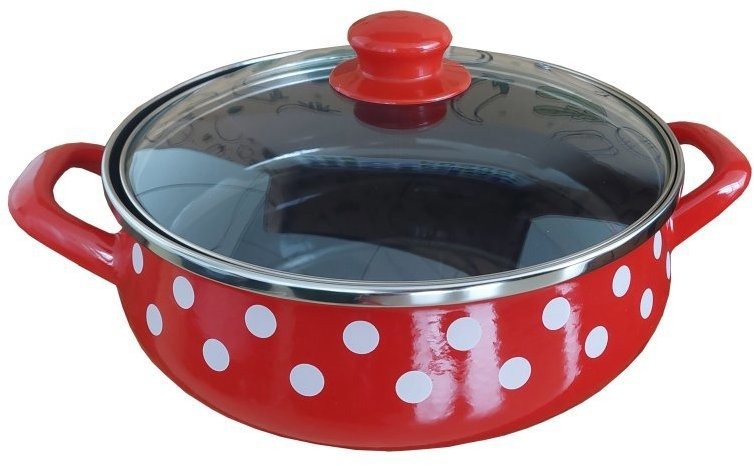 Metalac Červený puntík, Pánev se skl. poklicí 24 cm, 4 l, černý vnitřek