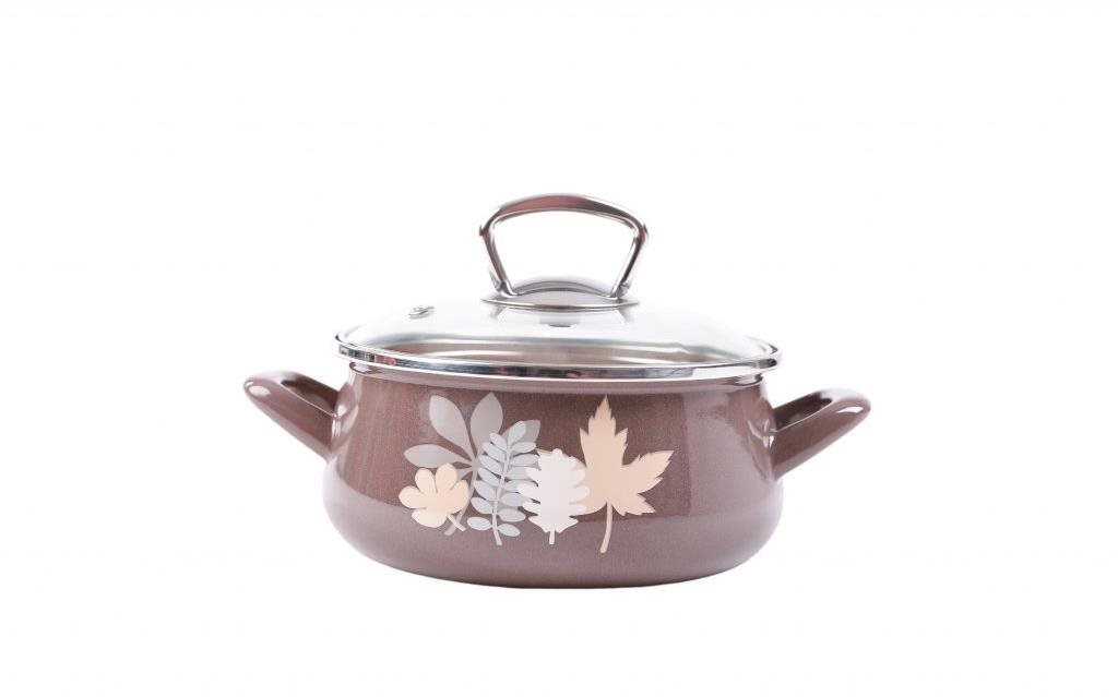 Metalac lístky (šedé), kastrol se skleněnou poklicí 16 cm, 1,85 l