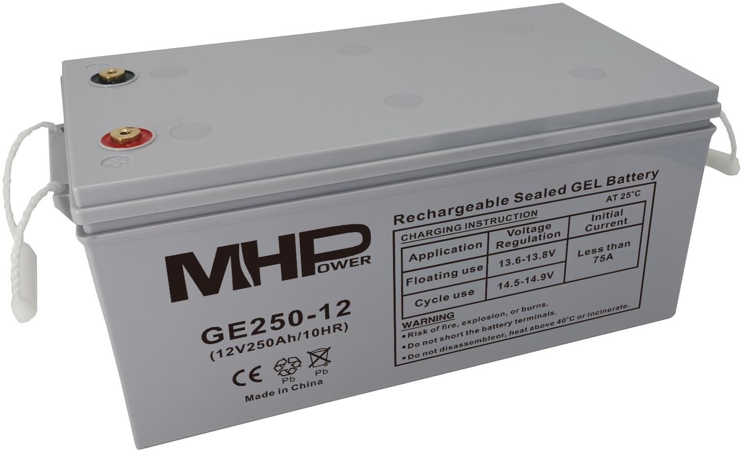 MHPower GE250-12 Gelový akumulátor 12V/250Ah, Terminál T3 - M8, Deep Cycle; GE250-12