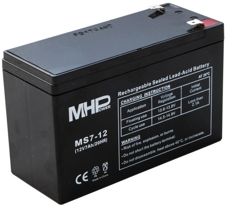 MHPower olověný akumulátor AGM 12 V/7 Ah, Faston F2 - 6,3 mm, MS7-12