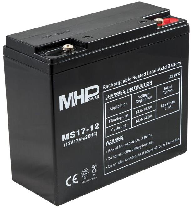 MHPower olověný akumulátor AGM 12 V/17 Ah, Terminál T1 - M6, MS17-12