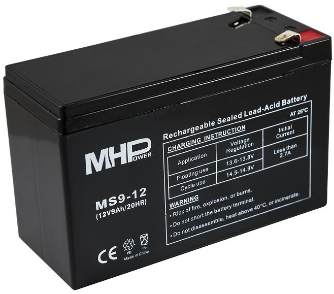 MHPower olověný akumulátor AGM 12 V/9 Ah, Faston F2 - 6,3 mm, MS9-12