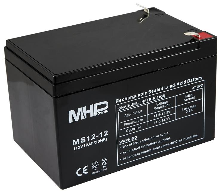 MHPower olověný akumulátor AGM 12 V/12 Ah, Faston F2 - 6,3 mm, MS12-12