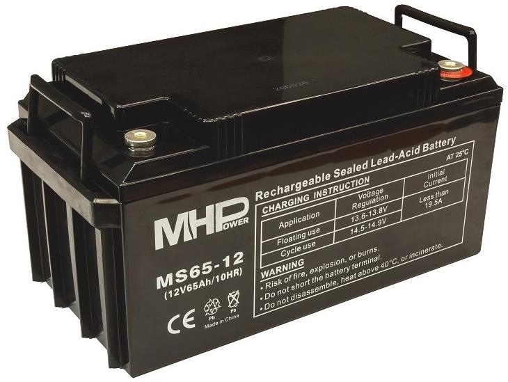 MHPower MS65-12 olověný akumulátor AGM 12V/65Ah, Terminál T3 - M8; MS65-12