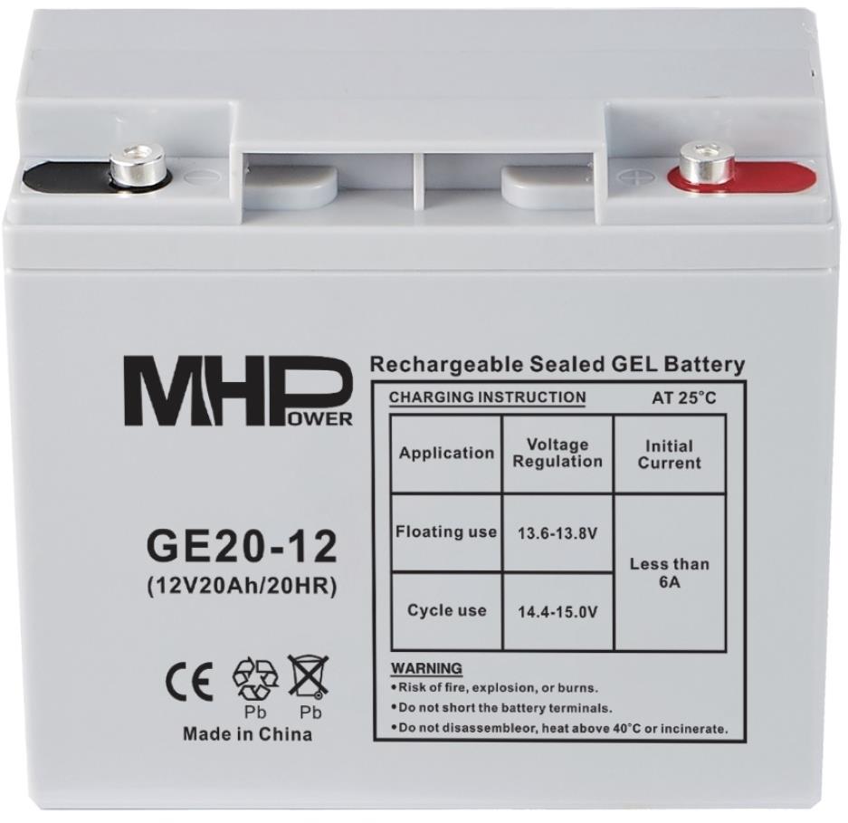 MHPower gelový akumulátor 12 V/20 Ah, Terminál T1 - M5, Deep Cycle, GE20-12