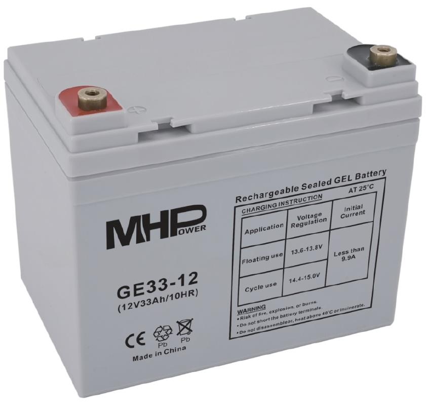 MHPower gelový akumulátor 12 V/33 Ah, Terminál T2 - M6, Deep Cycle, GE33-12