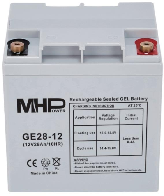 MHPower gelový akumulátor 12 V/28 Ah, Terminál T2 - M6, Deep Cycle, GE28-12