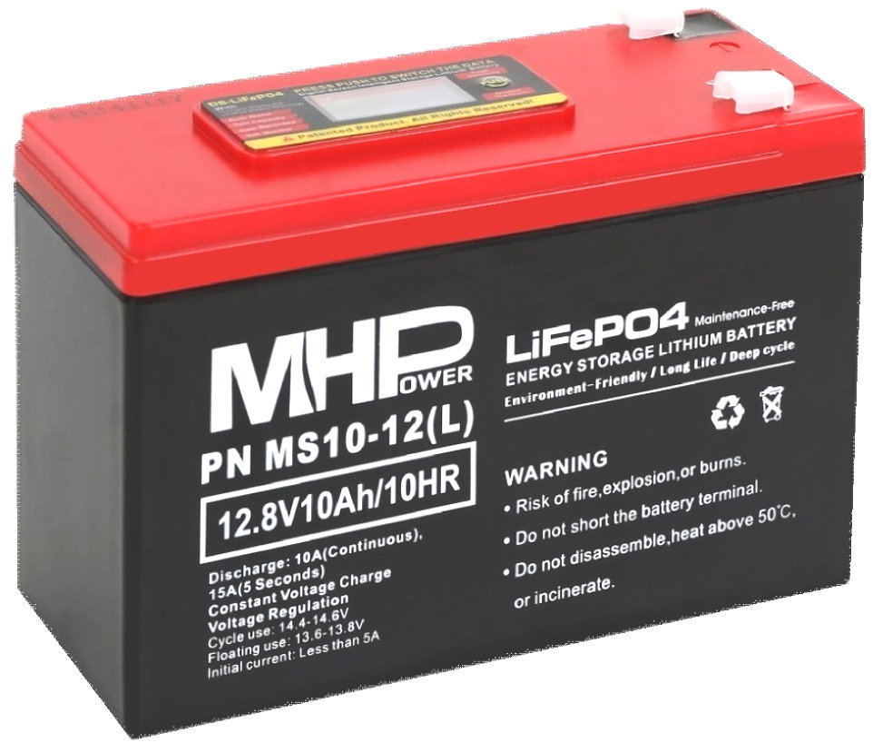 MHPower MS10-12(L) Lithium baterie LiFePO4 12V/10Ah, Faston F2, 6,3 mm