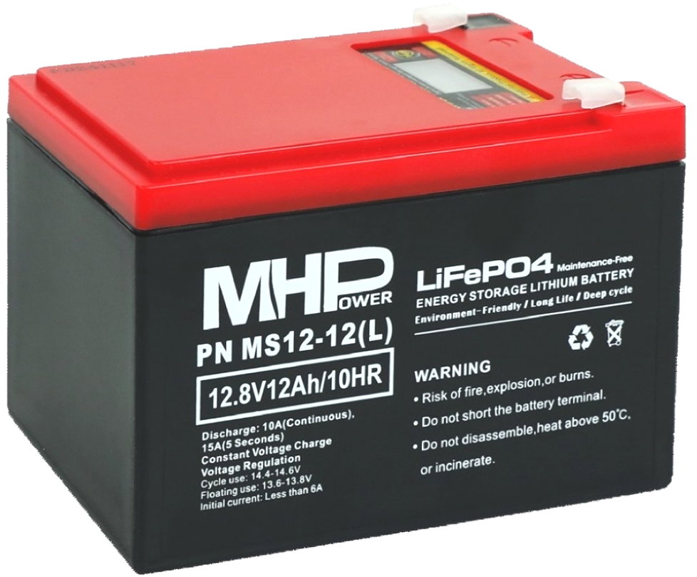 MHPower MS12-12(L) Lithium baterie LiFePO4 12V/12Ah, Faston F2, 6,3 mm