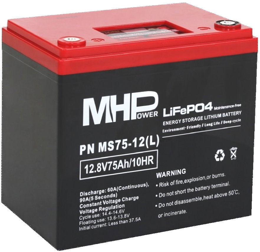 MHPower MS75-12(L) Lithium baterie LiFePO4 12V/75Ah, Terminál LC5 - M8