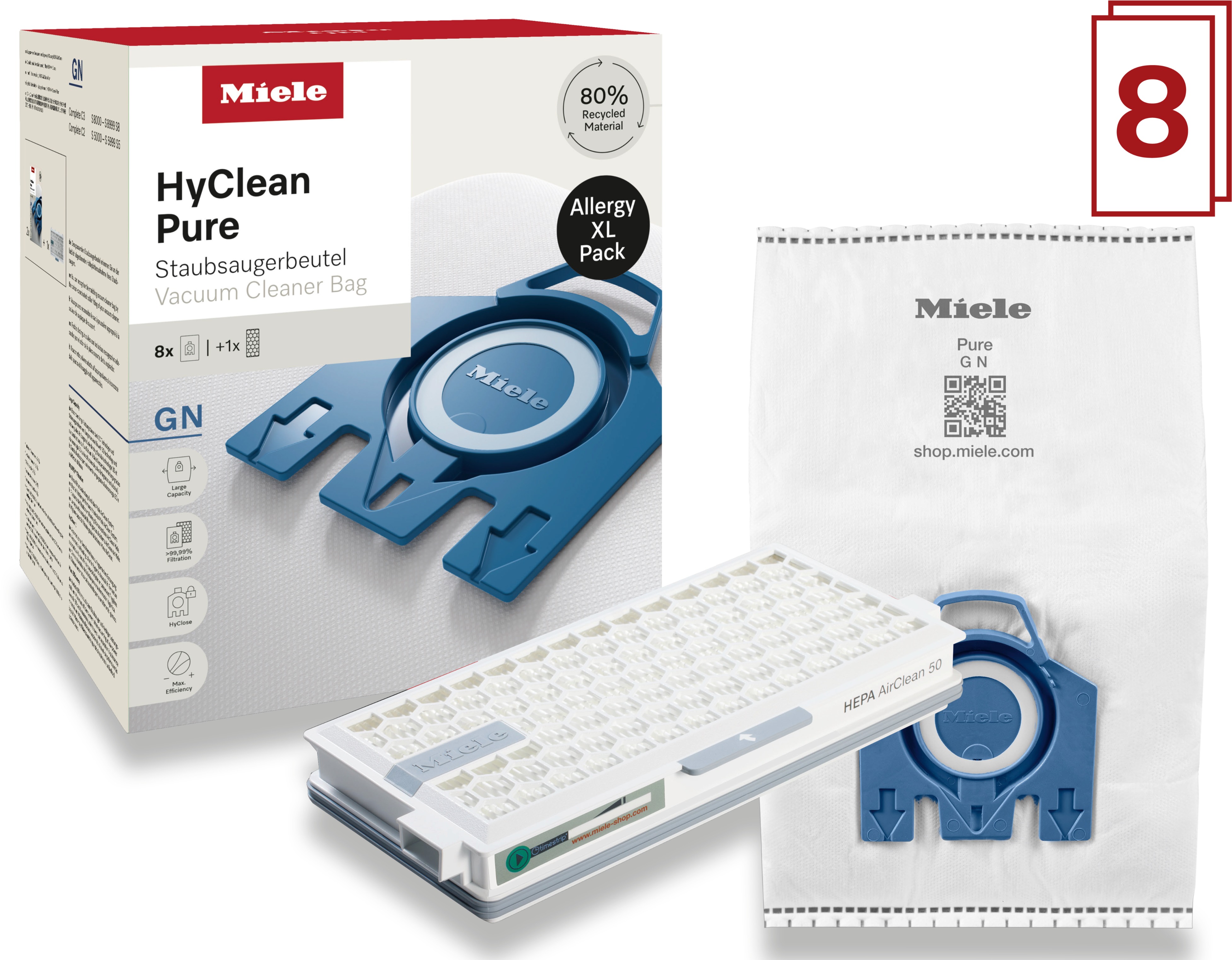 Miele Allergy HyClean Pure GN XL – 8ks + HEPA filtr