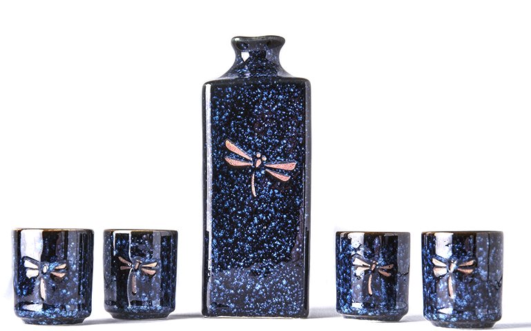 Made In Japan Sada na saké s motivem vážky Dragonfly modrá 5 ks