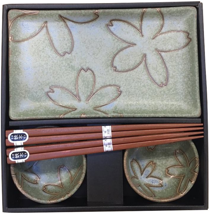 Made In Japan Sushi set s květinovým motivem světle zelený 6 ks