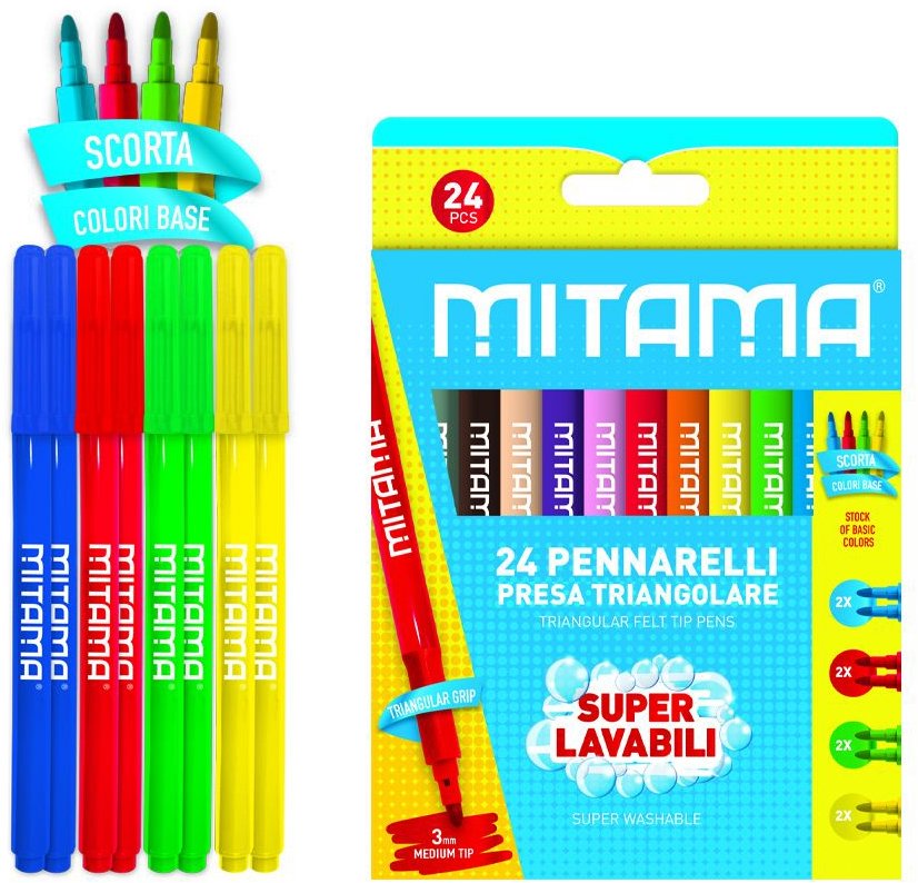 MITAMA omyvatelné, 3 mm, trojhranné fixy - sada 24 ks