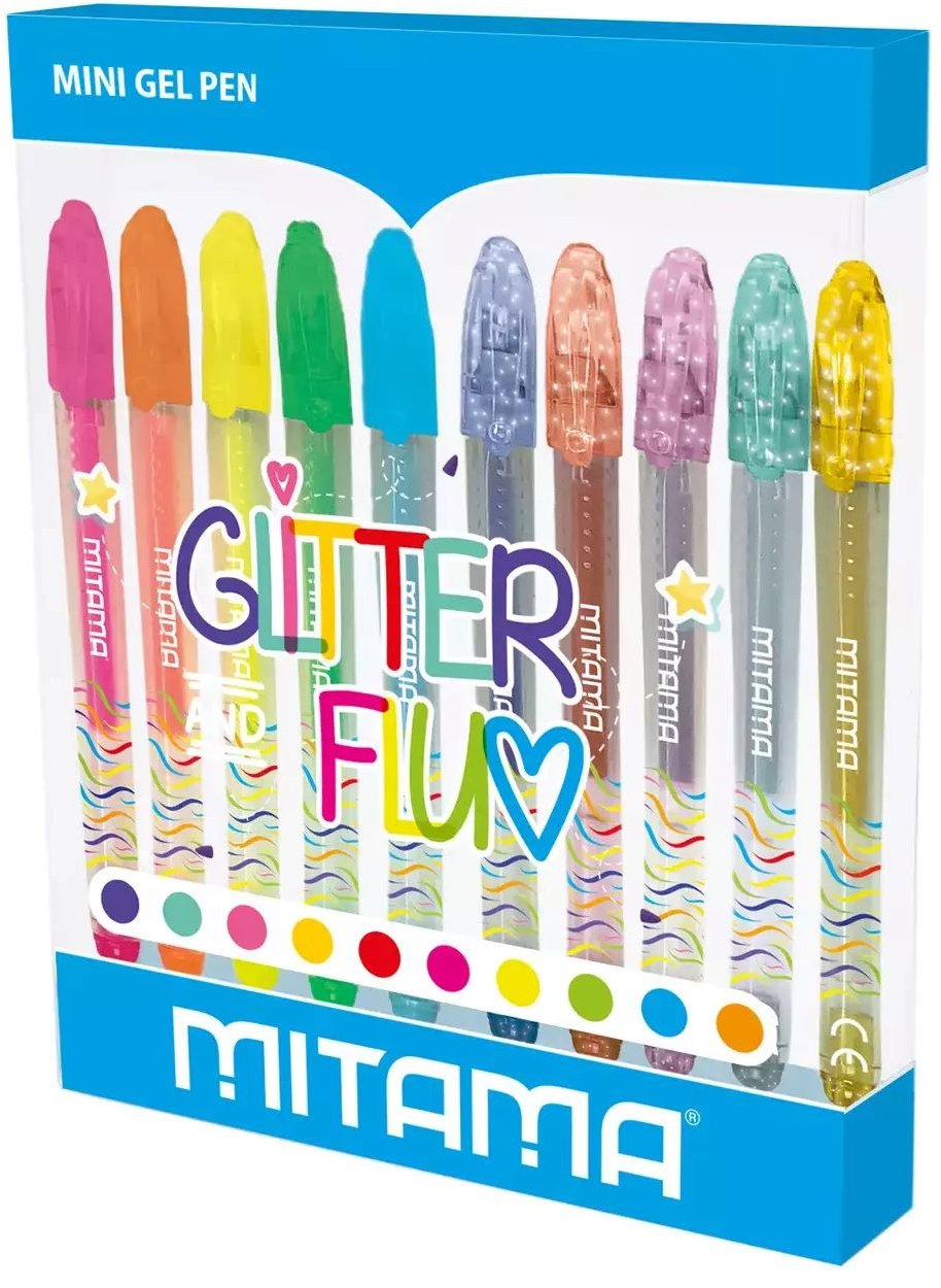 MITAMA Mini gel Gliter&Neon 1 mm / 10 ks - kvalitní a praktické psací potřeby pro kancelář, dům nebo cestování.