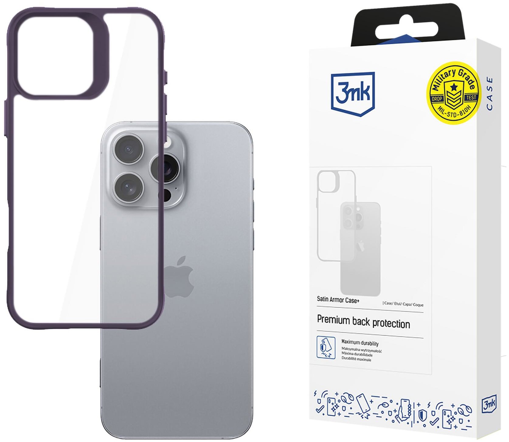 3MK Satin Armor Case+ Purple pro Apple iPhone 16 Pro Max