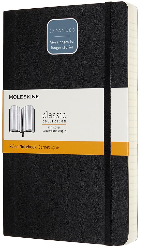 Moleskine L expanded, měkké desky, linkovaný, černý