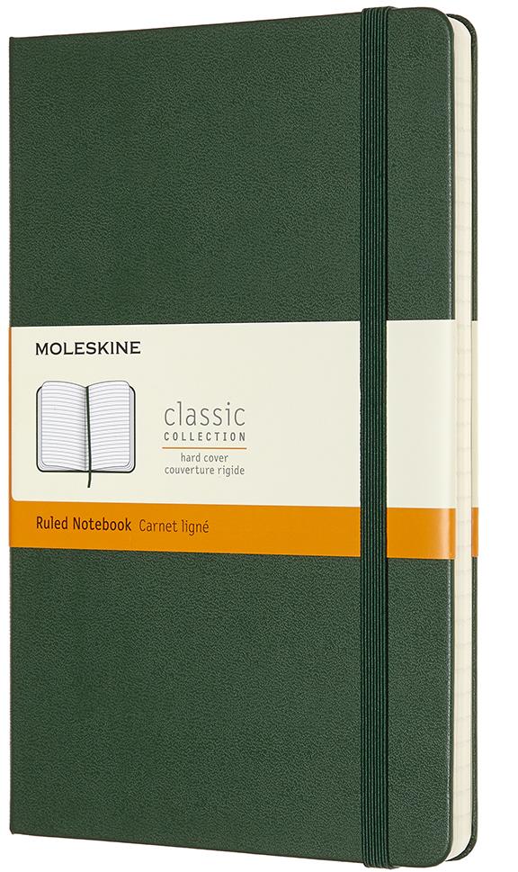 Zelený MOLESKINE XL zápisník s tvrdými deskami a linkovanými stránkami