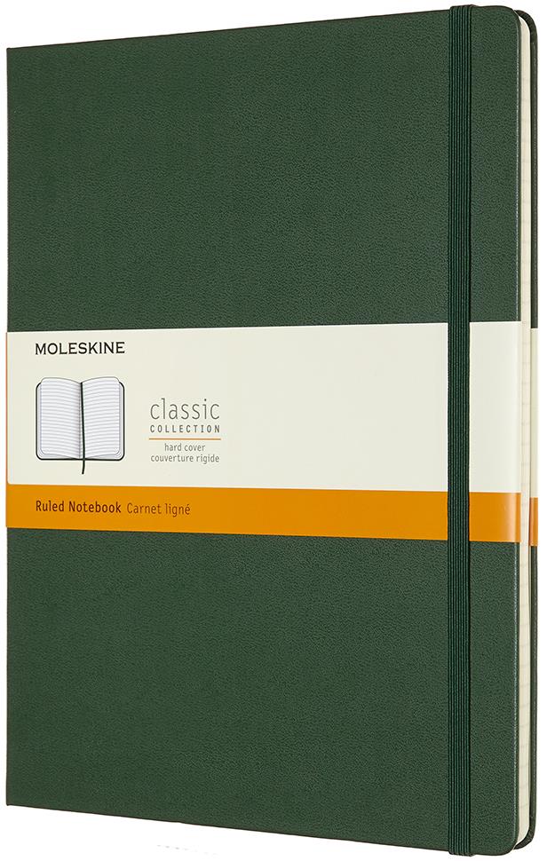 Zelený MOLESKINE XL zápisník s tvrdými deskami a linkovanými stránkami