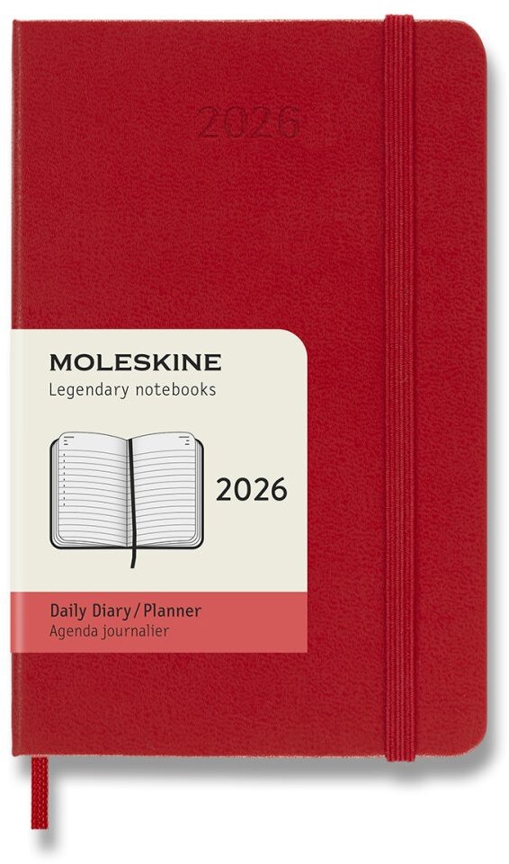 MOLESKINE 2026 S - denní, tvrdé desky, červený