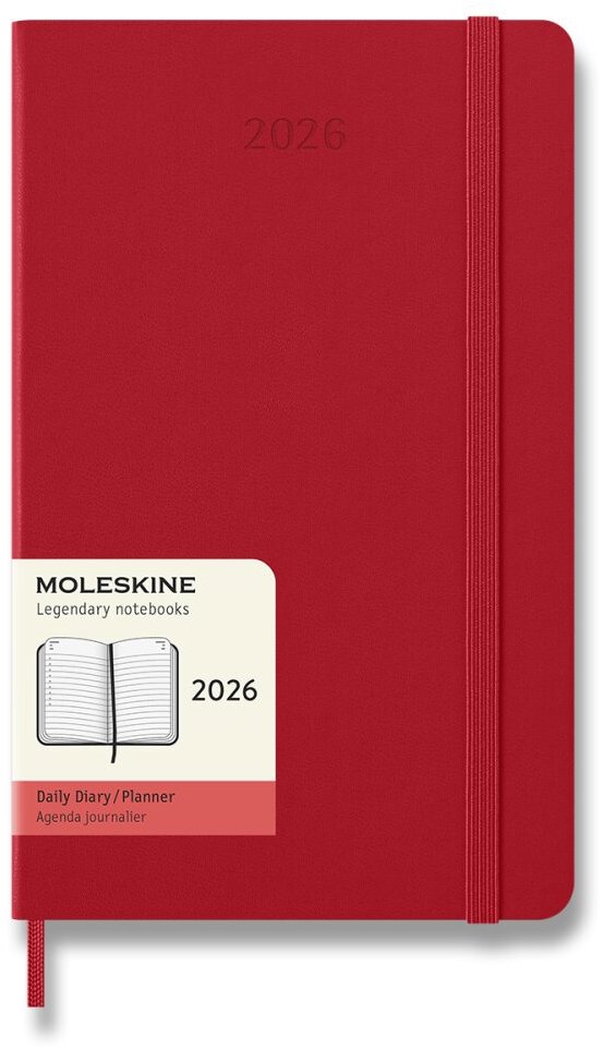 MOLESKINE 2026 S - denní, tvrdé desky, červený