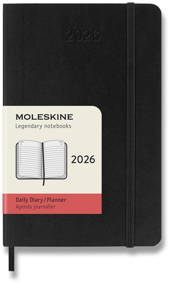 Moleskine 2026 S s denními a měkkými deskami ve černé barvě