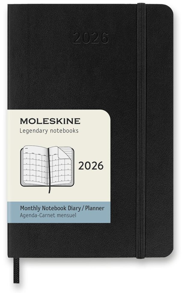 Moleskine 2026 - S měsíční, měkké desky, černý