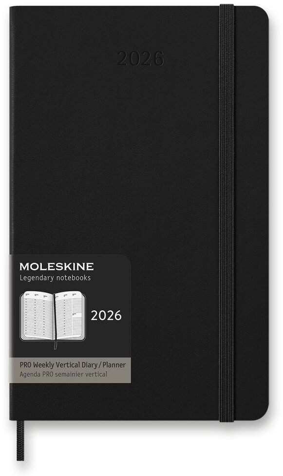Moleskine 2026 L PRO - Vertikální týdenní, tvrdé desky, černý