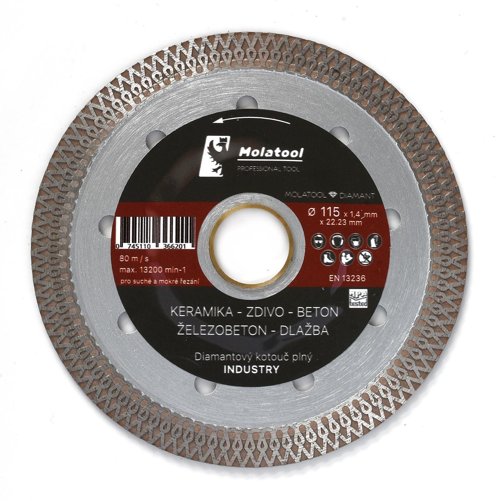 Diamantový řezný kotouč Molatool 115 × 1,4 × 22,2 mm Industry Profi
