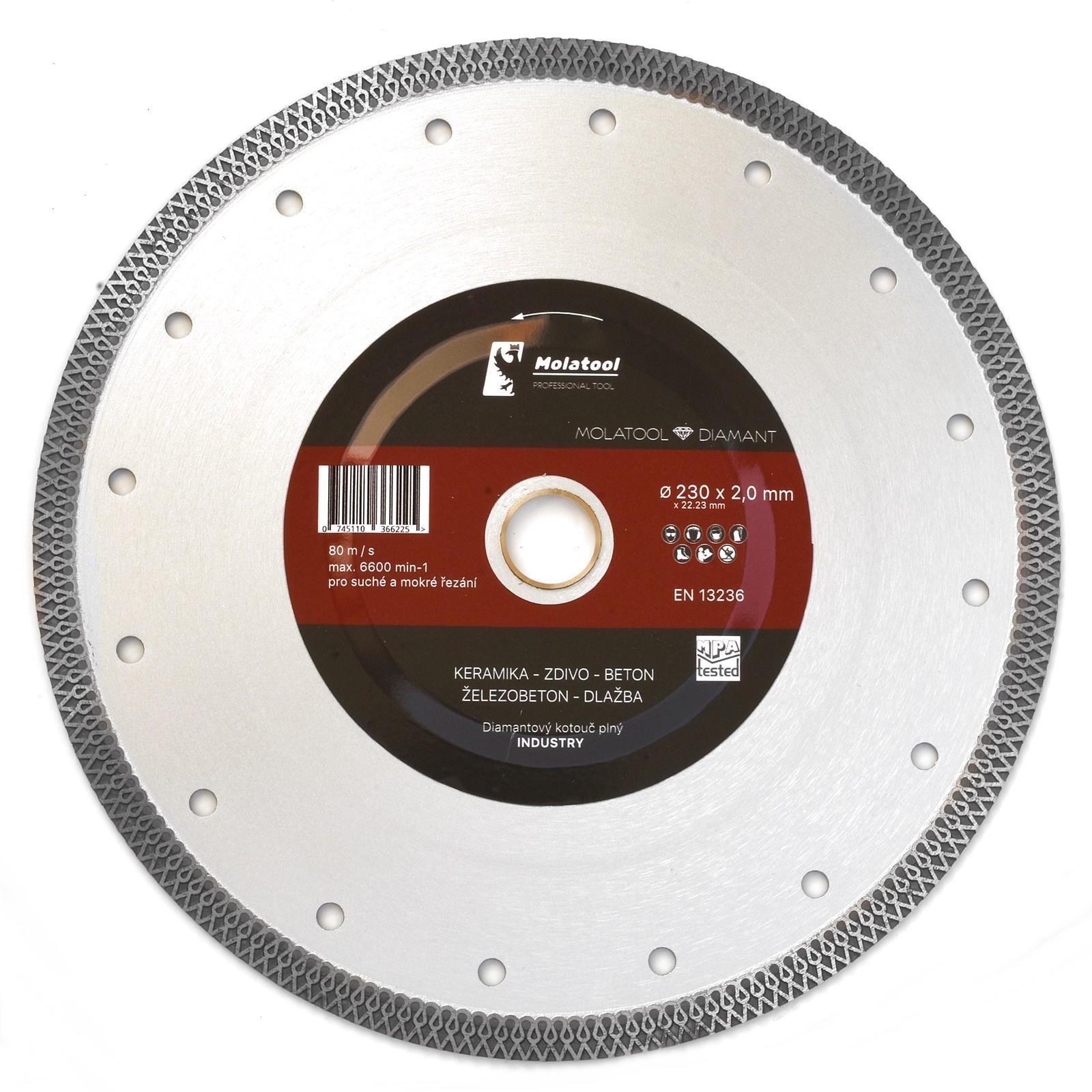 Diamantový řezný kotouč Molatool 230 × 2,0 × 22,2 mm Industry Profi