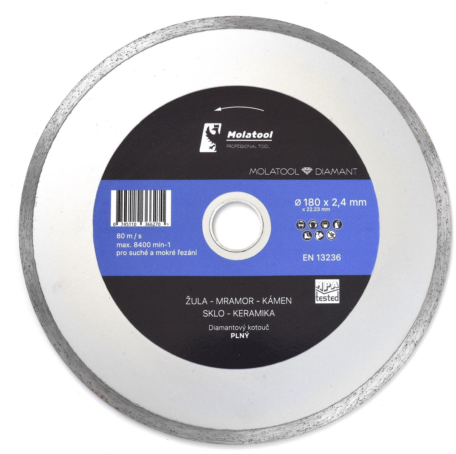 Diamantový řezný kotouč Molatool 180 × 2,4 × 22,2 mm Standard Profi