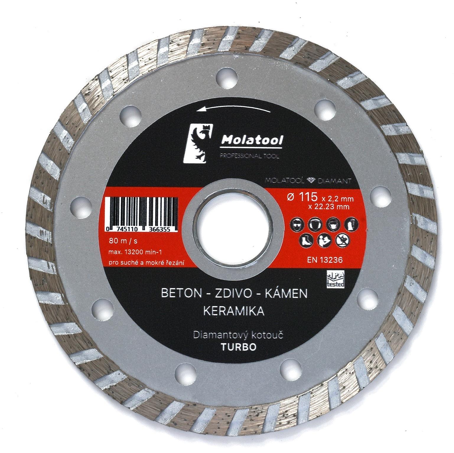 Diamantový řezný kotouč Molatool 115 × 2,2 × 22,2 mm Turbo Profi