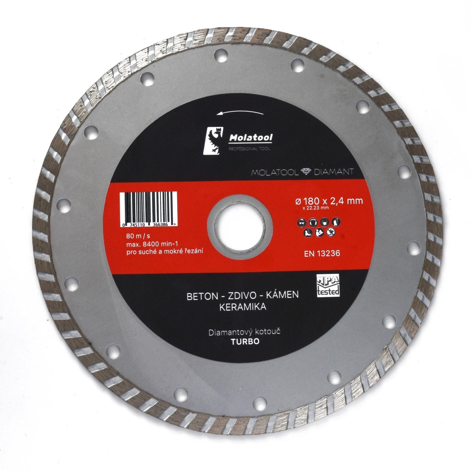 Diamantový řezný kotouč Molatool 230 × 2,6 × 22,2 mm Turbo Profi