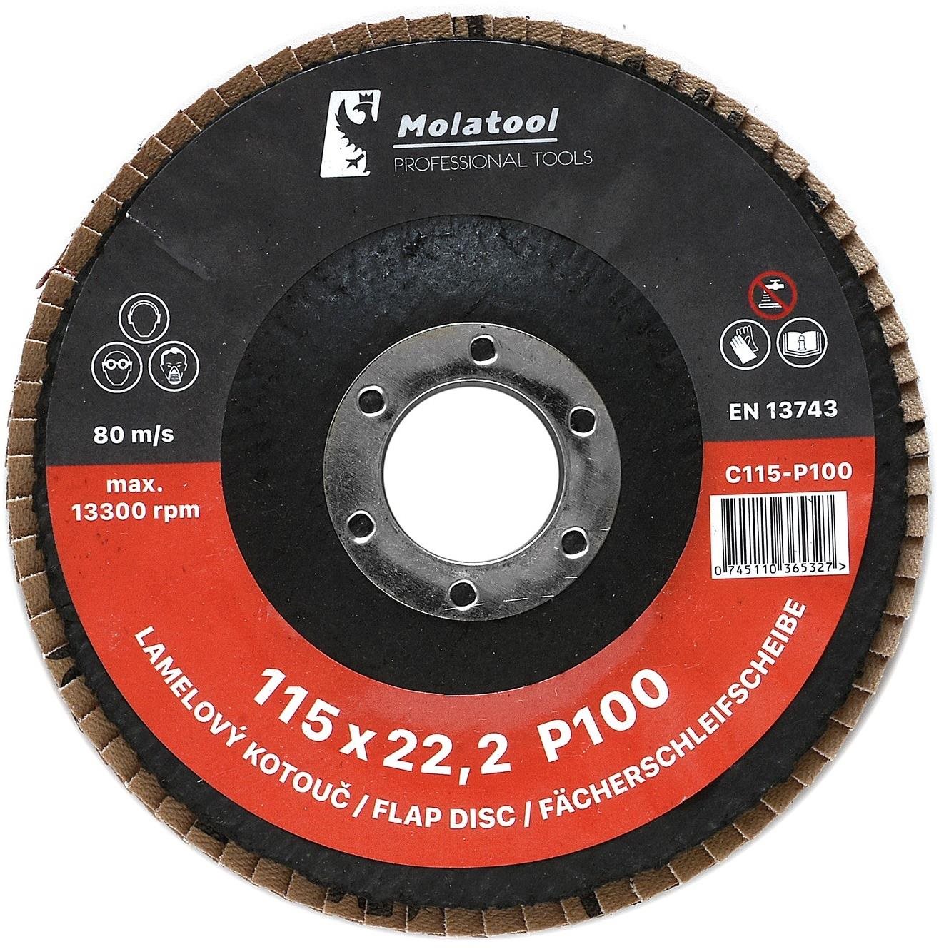 Lamelový brusný kotouč Molatool Keramický 115 mm P100