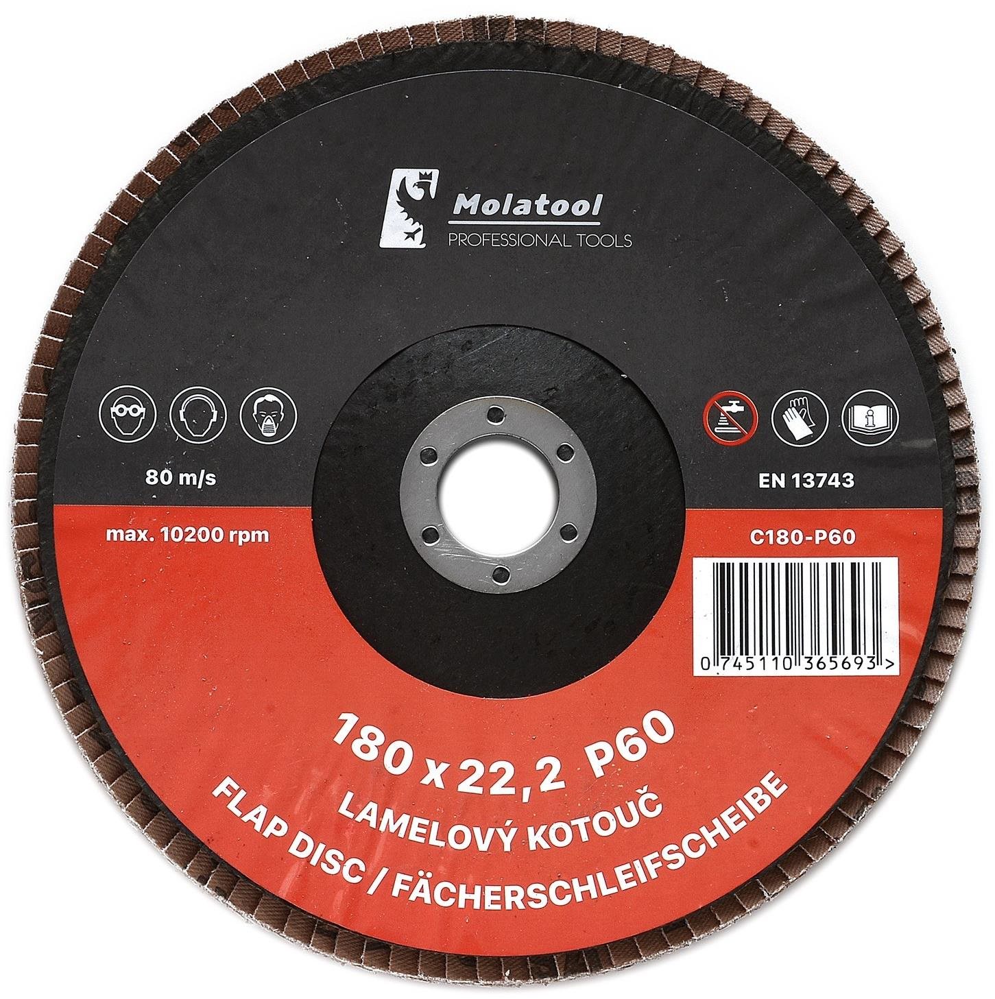 Lamelový brusný kotouč Molatool Keramický 180 mm P60