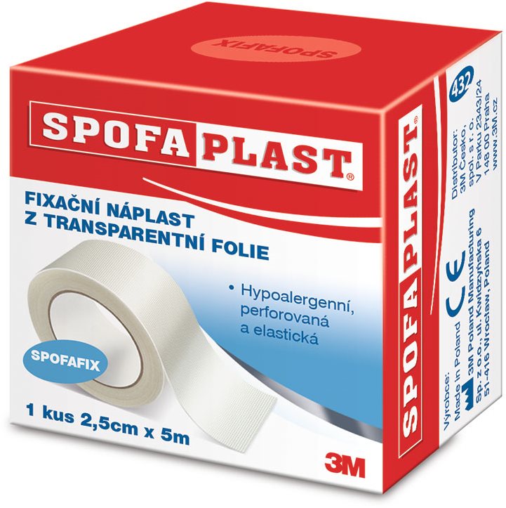 Spofaplast Fixační náplast z transparentní fólie 432, 5 m × 25 mm, 1 ks