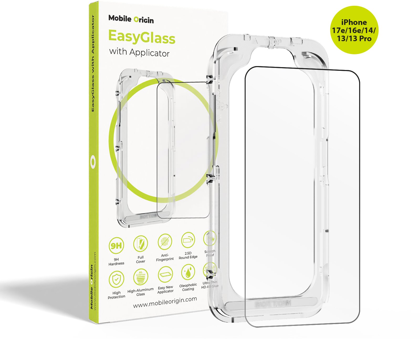 Mobile Origin EasyGlass with Applicator iPhone 17e, 16e/14/13/13 Pro