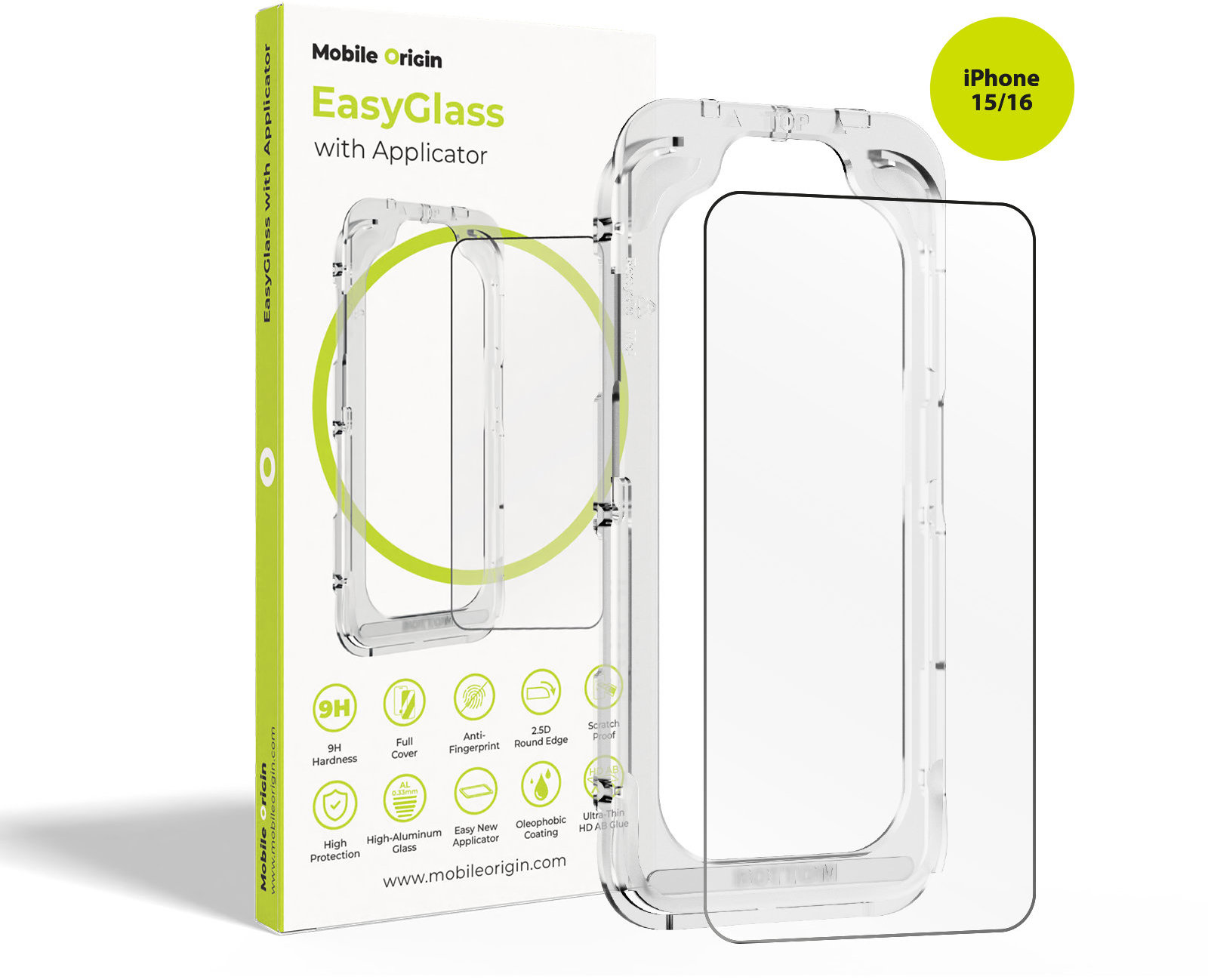 Mobile Origin EasyGlass with Applicator iPhone 15/iPhone 16
