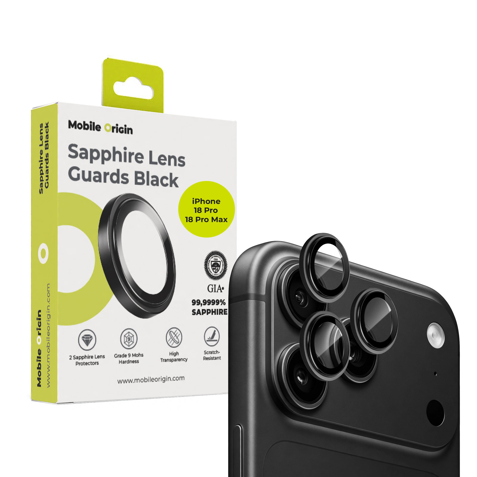 Mobile Origin Sapphire Lens Guards iPhone 18 Pro/18 Pro Max Black