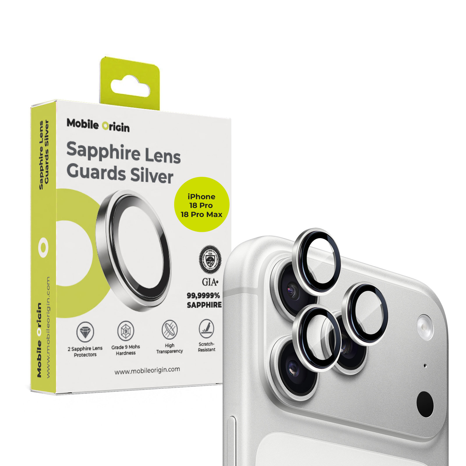 Mobile Origin Sapphire Lens Guards iPhone 18 Pro/18 Pro Max Silver