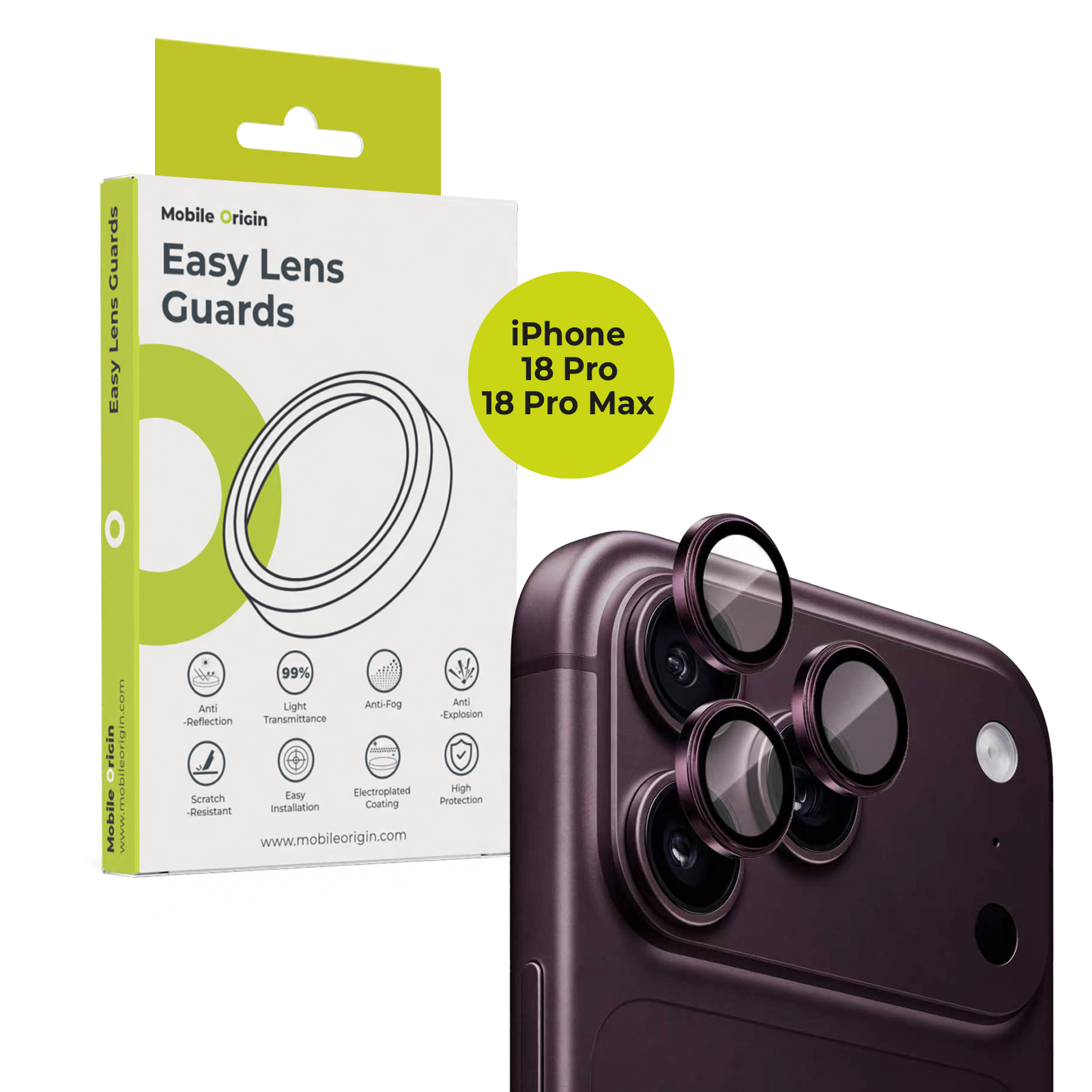 Mobile Origin Easy Lens Guards iPhone 18 Pro/18 Pro Max Wine Red
