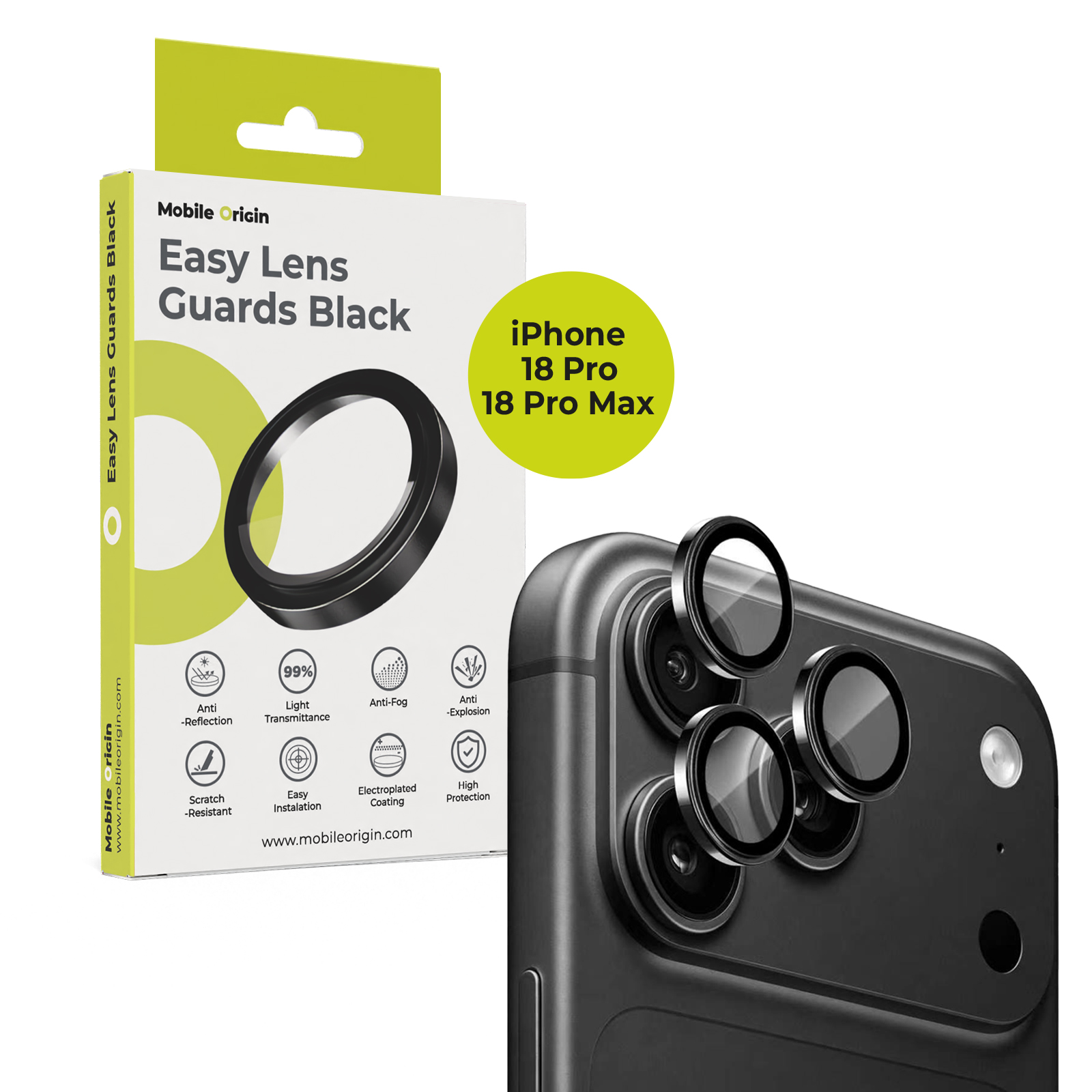 Mobile Origin Easy Lens Guards iPhone 18 Pro/18 Pro Max Black