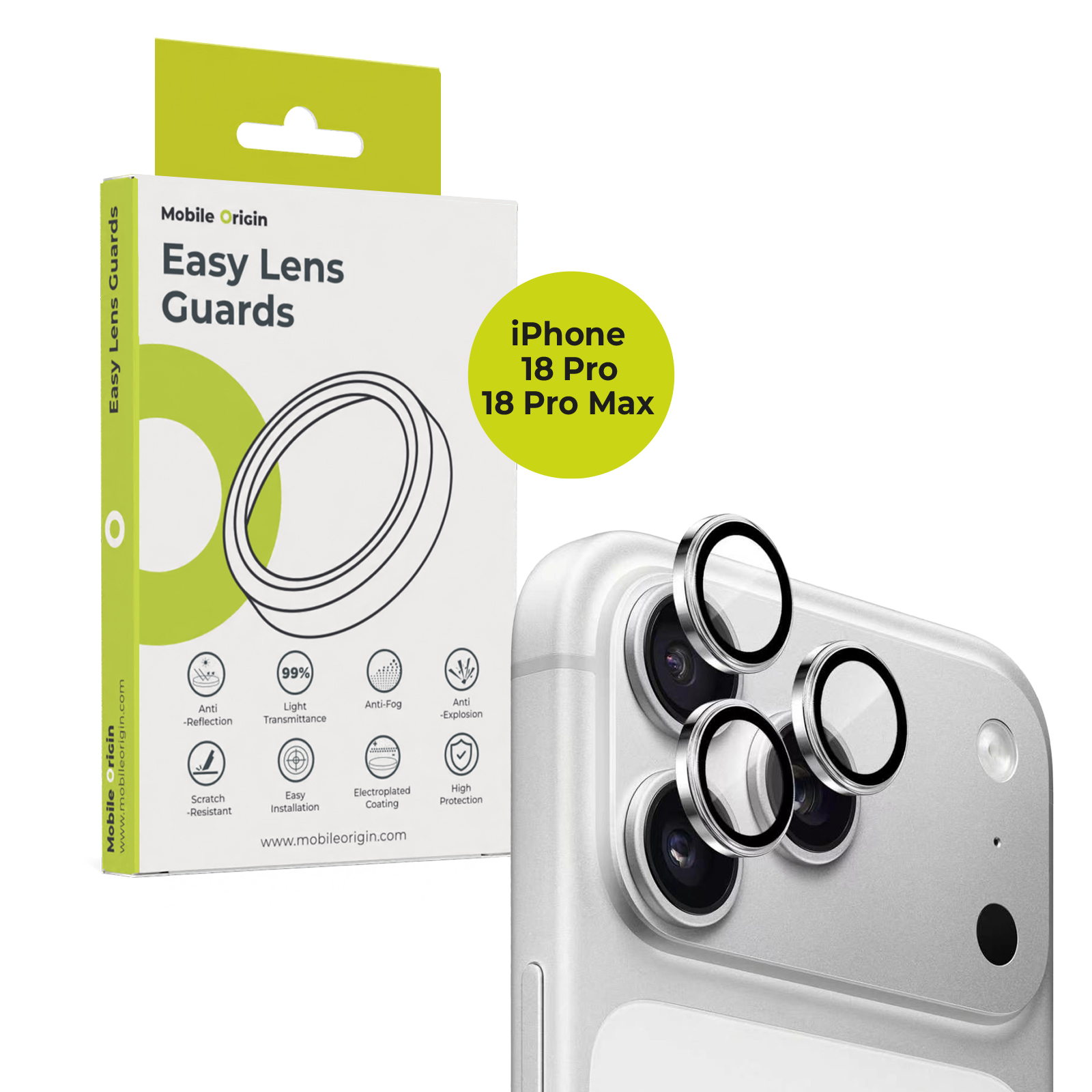 Mobile Origin Easy Lens Guards iPhone 18 Pro/18 Pro Max Silver